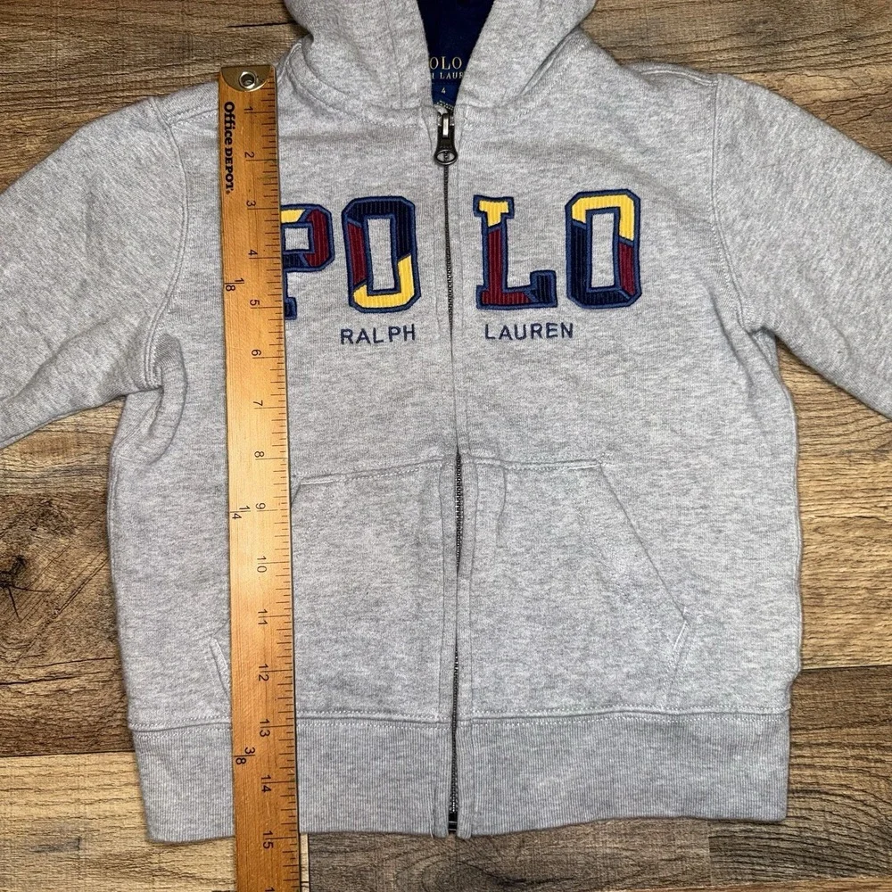Polo Ralph Lauren Embroidered Logo Kids Youth Full Zip Hoodie Gray Size 4